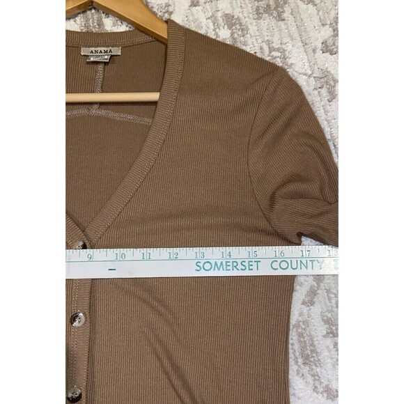 ANTHROPOLOGIE Anama Ribbed Cardigan Sweater Small Hi-Low Button Down Tan - Picture 8 of 11